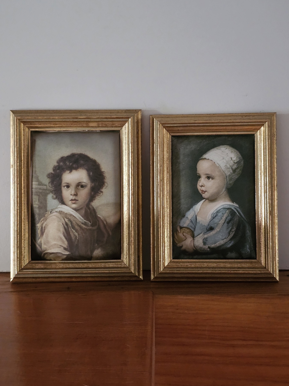 Vintage Mid-Century Framed Satin Prints - "Baby Stuart" & "The Divine Shepherd"